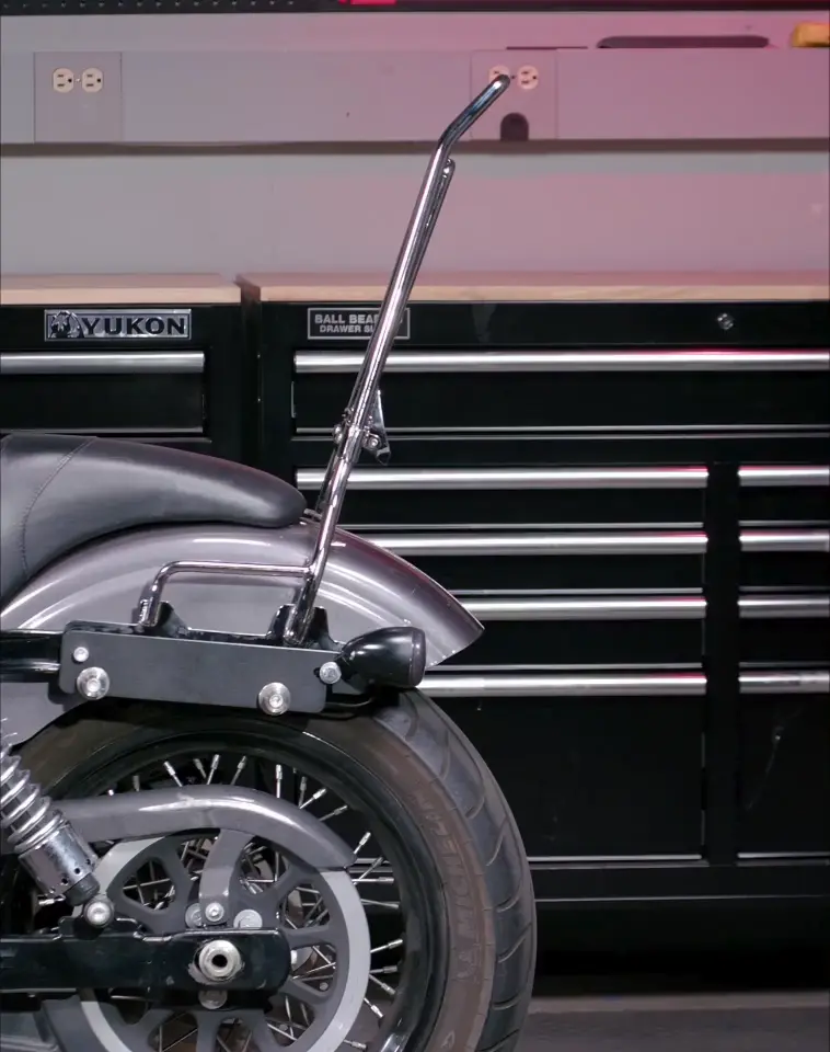 Iron Born Blade 25" Sissy Bar with Foldable Luggage Rack for Harley Dyna Street Bob FXDB Chrome - Image 4