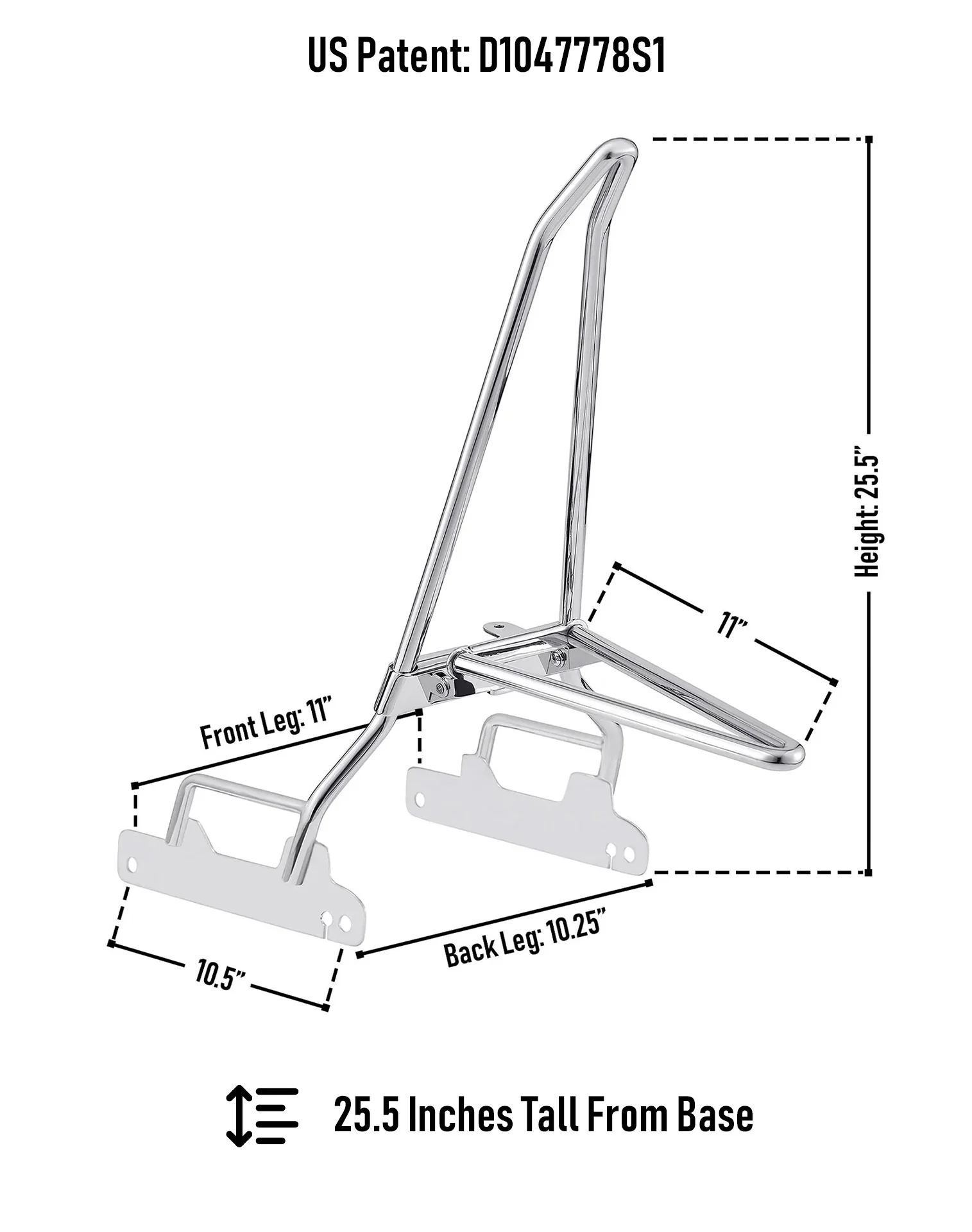 Iron Born Blade 25" Sissy Bar with Foldable Luggage Rack for Harley Dyna Street Bob FXDB Chrome - Image 3