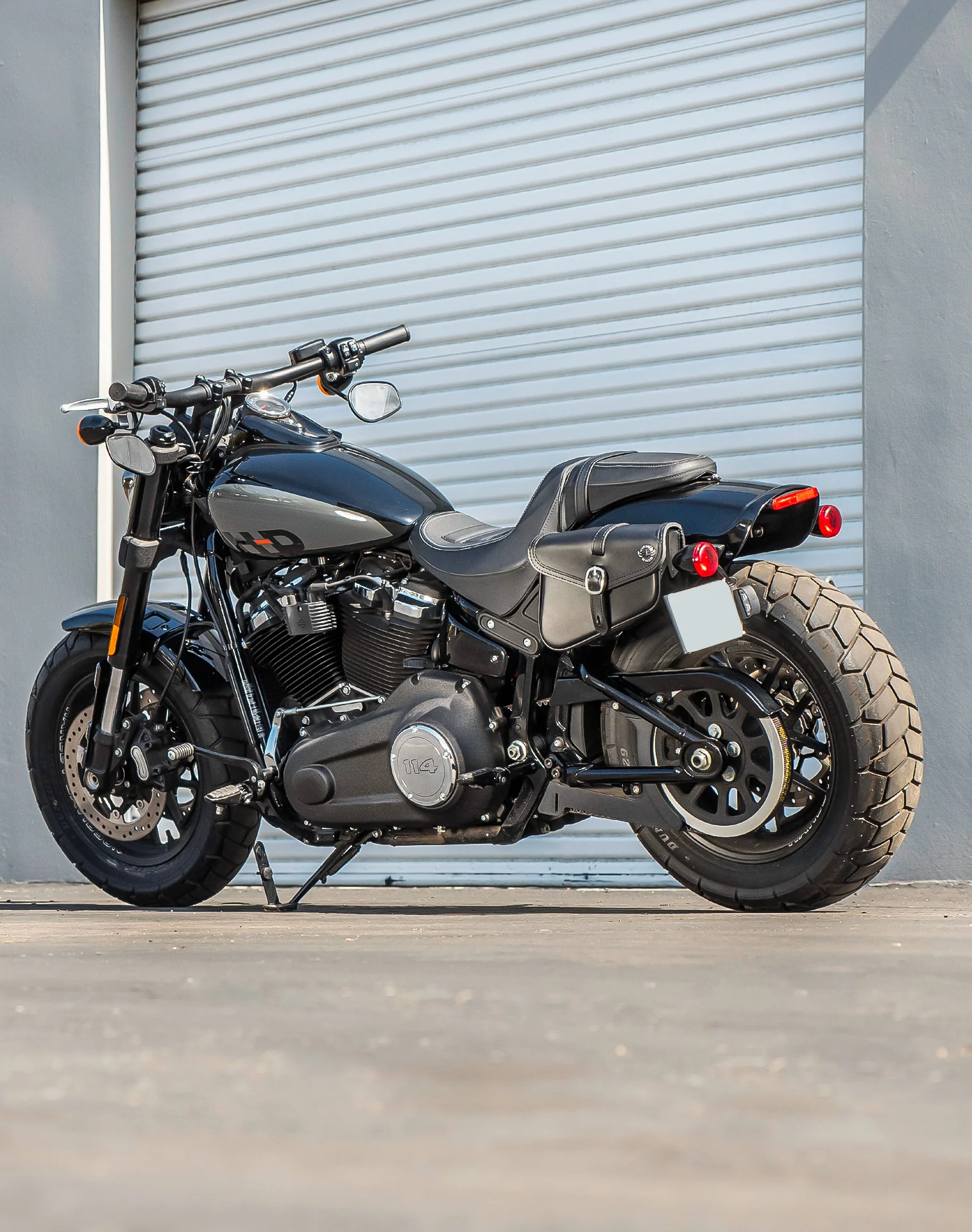 2L - Diablo Plain Leather Motorcycle Left Solo Bag For Harley Softail Fat Bob FXFB/S - Image 3