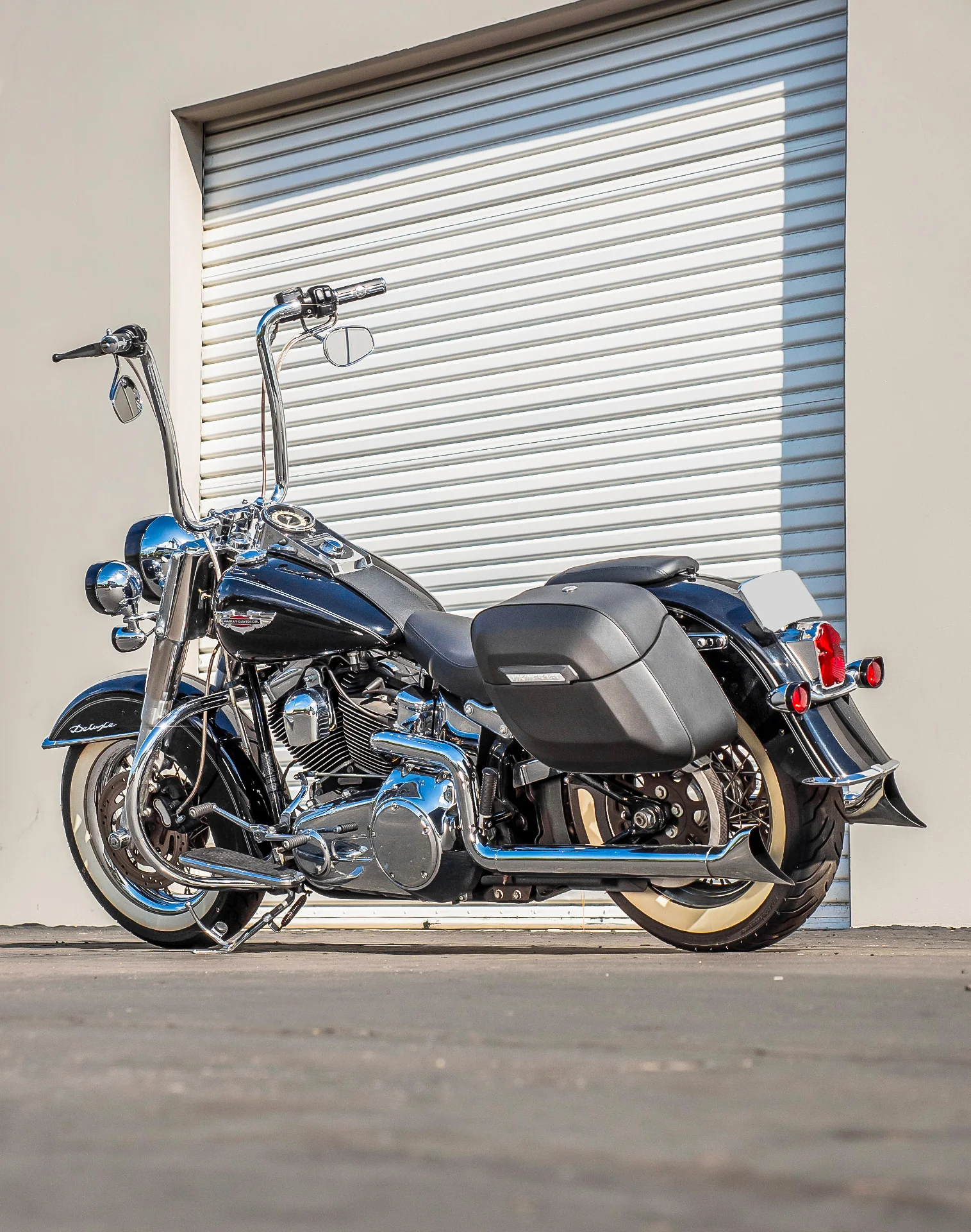 40L - Lamellar Raven Extra Large Leather Covered Motorcycle Hard Saddlebags for Harley Softail Deluxe FLSTN/I - Image 3