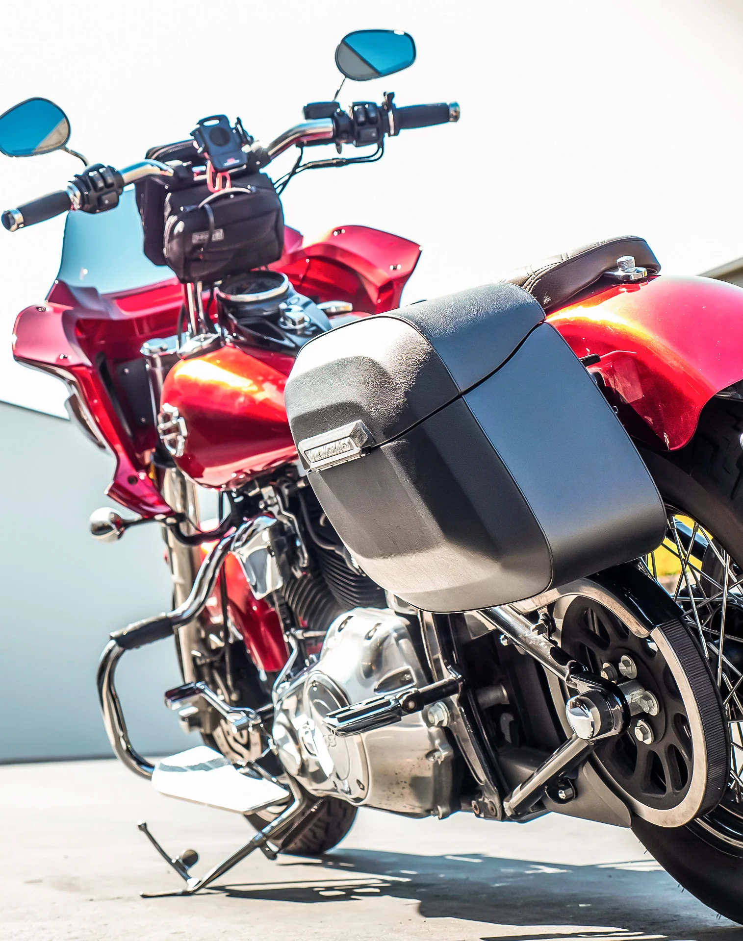 40L - Lamellar Raven XL Leather Covered Motorcycle Hard Saddlebags for Harley Softail Slim FLS - Image 3