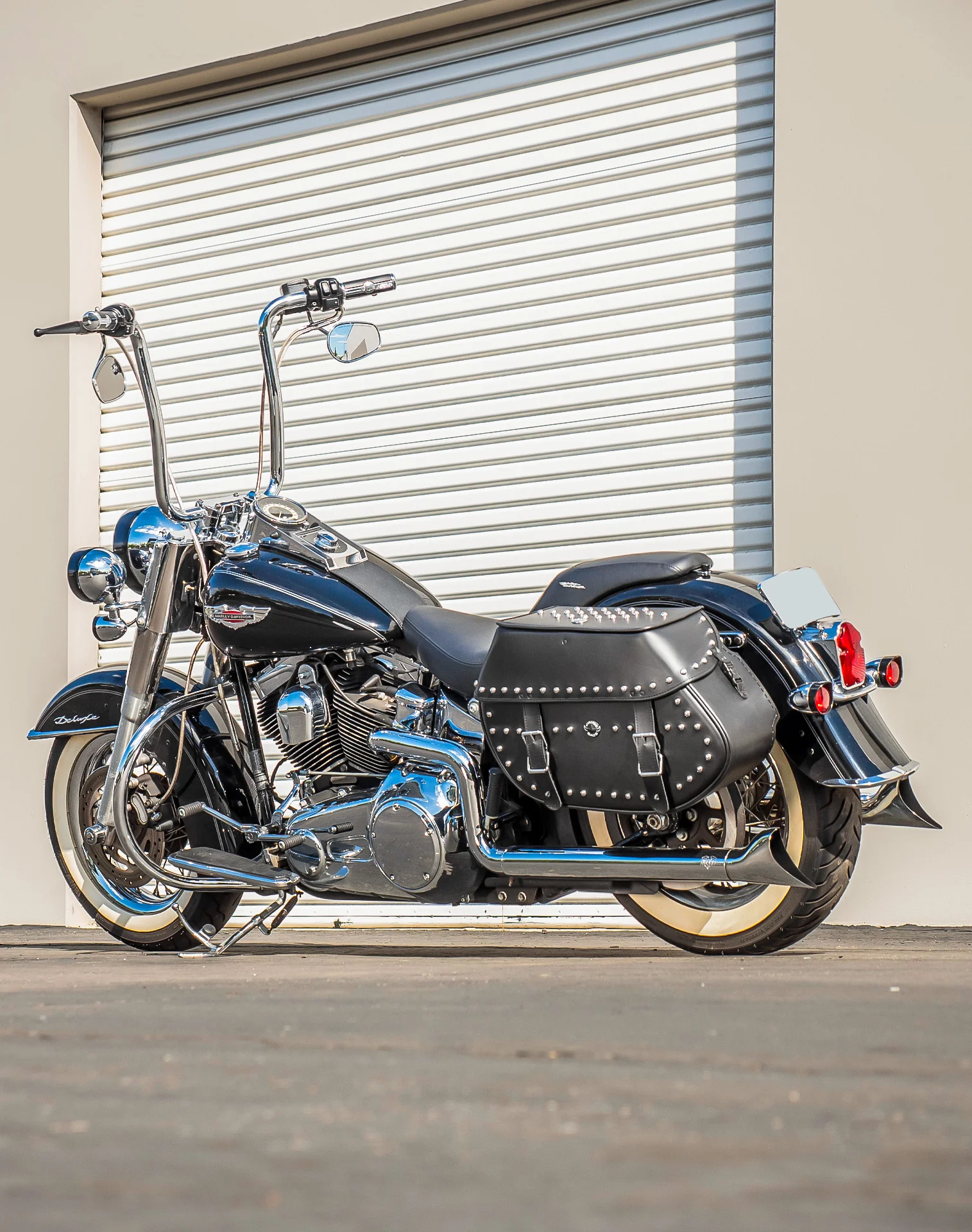 35L - Legacy Extra Large Studded Leather Motorcycle Saddlebags for Harley Softail Deluxe FLSTN/I - Image 3