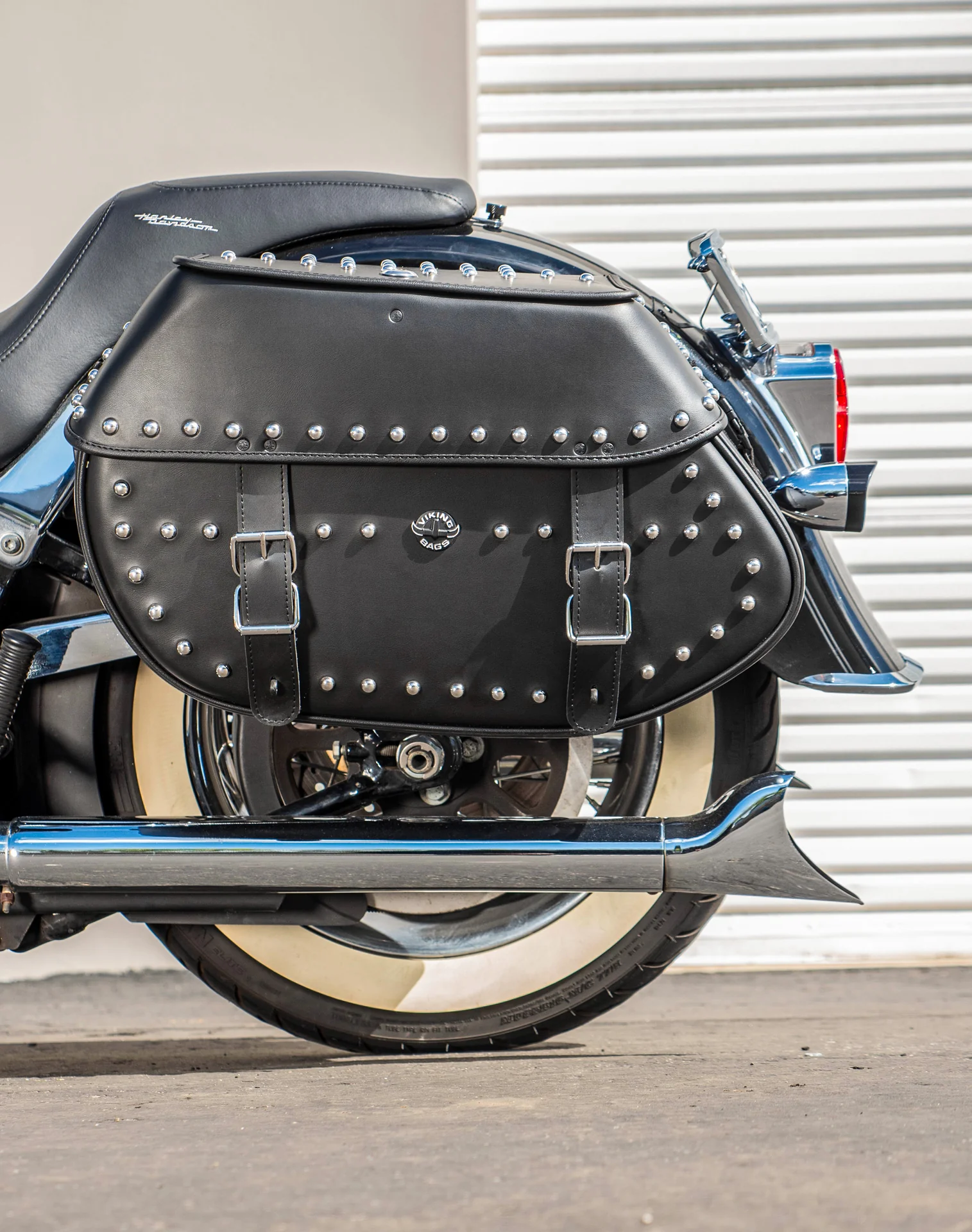 35L - Legacy Extra Large Studded Leather Motorcycle Saddlebags for Harley Softail Deluxe FLSTN/I - Image 4