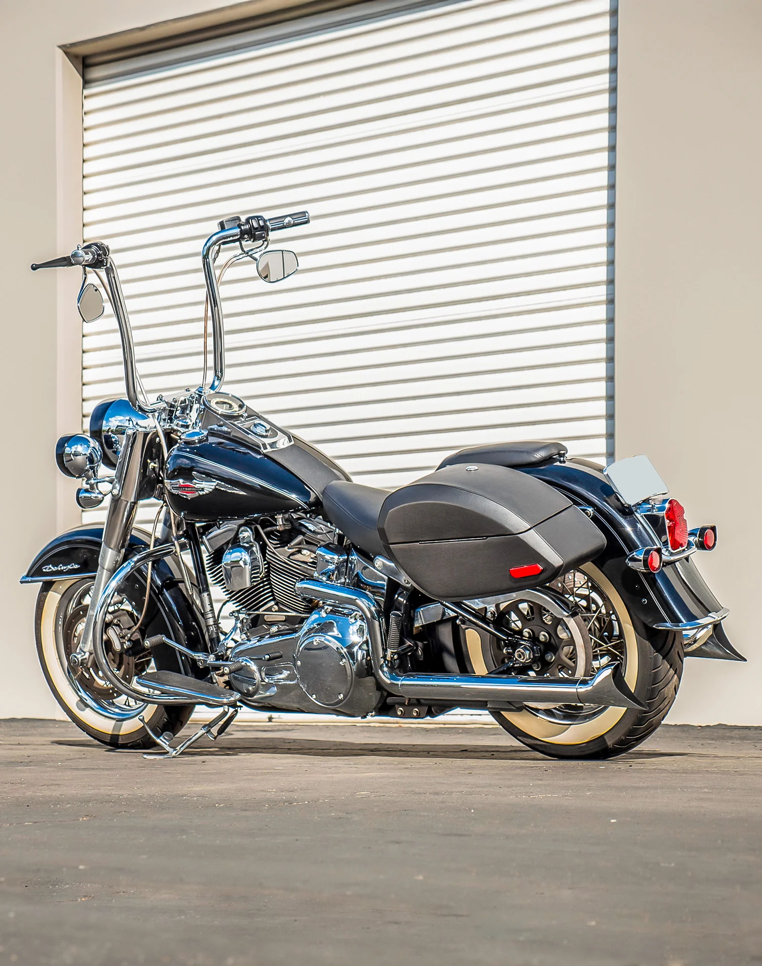 28L - Phantom Large Leather Wrapped Motorcycle Hard Saddlebags For Harley Softail Deluxe FLSTN/I - Image 3