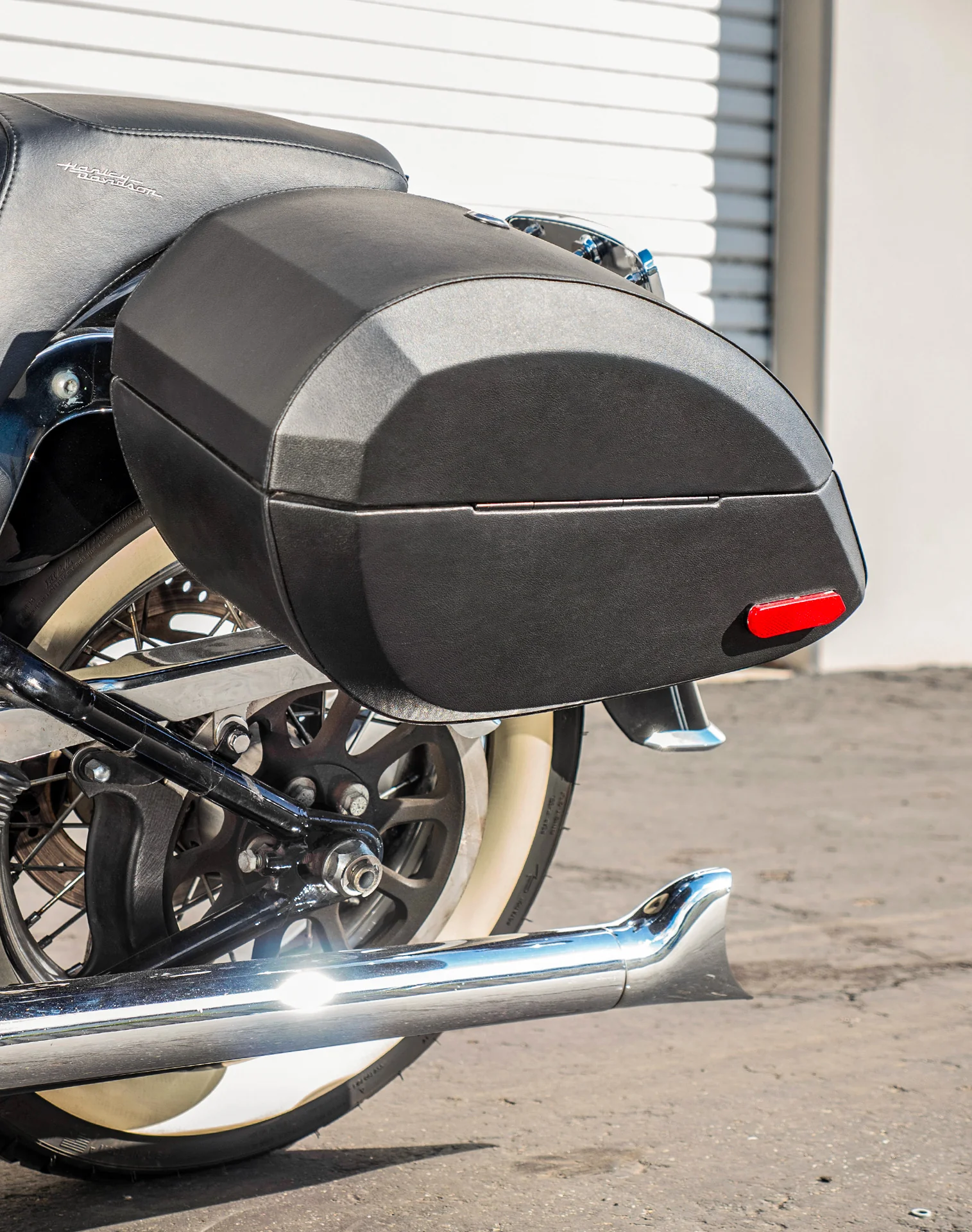 28L - Phantom Large Leather Wrapped Motorcycle Hard Saddlebags For Harley Softail Deluxe FLSTN/I - Image 5